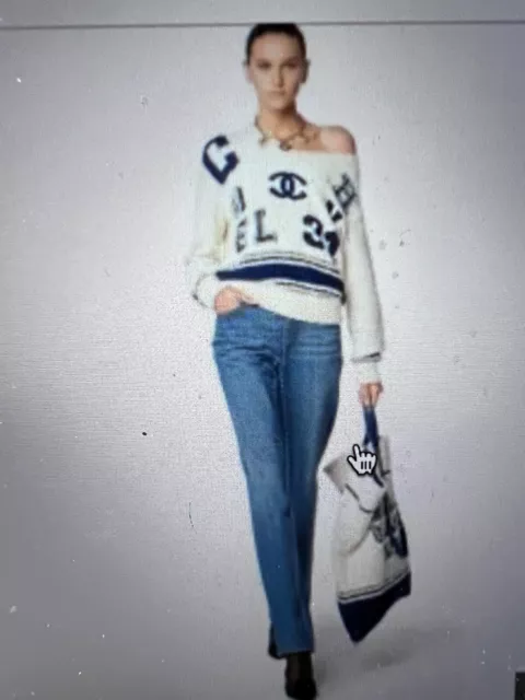 CHANEL 19P NEW TAGS Blue Jeans Embroidered chain CC logo Button FR42- FR40  $2,999.00 - PicClick