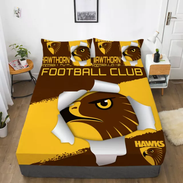 Hawthorn Hawks Team Logo Fitted Sheet Single Queen King Bed Cover 2