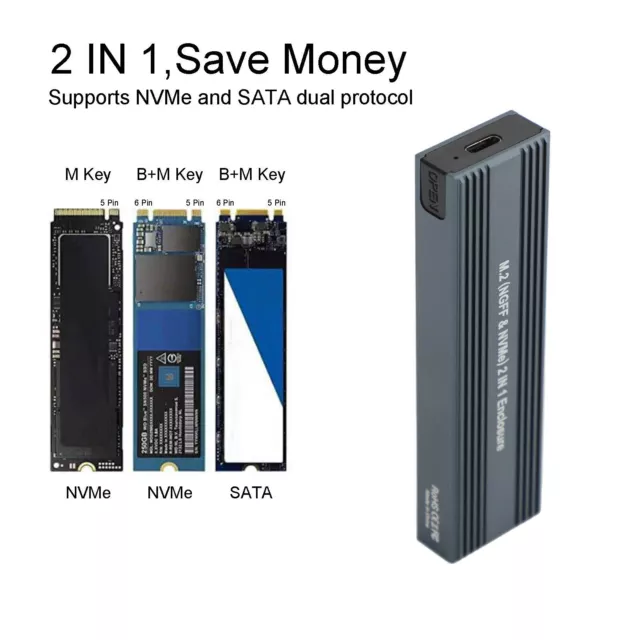 M.2 NVME SSD To USB 3.1 Hard Drive Enclosure Dual Protocol M2 NVMe Box AUS