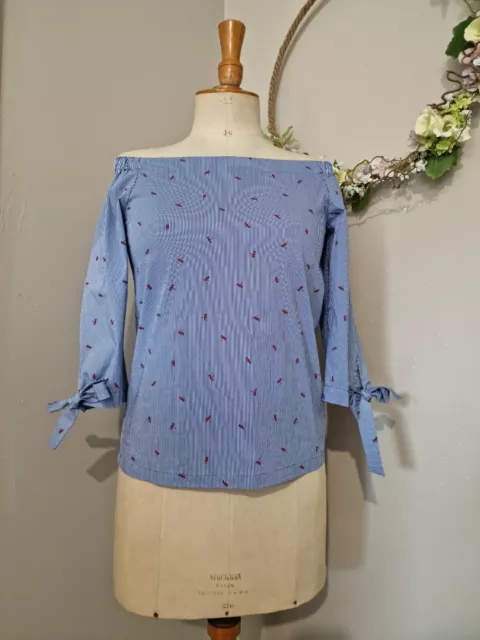 S Oliver : Superbe Blouse Rayures Et Libellules Boutonnée Au Dos