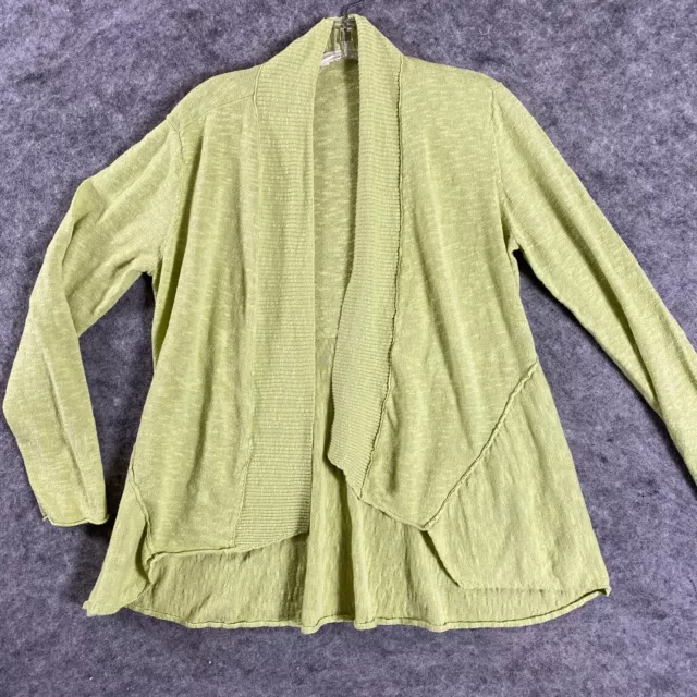 Eileen Fisher Women's Cardigan M Linen Blend Open Front Green Long Sleeve Knit