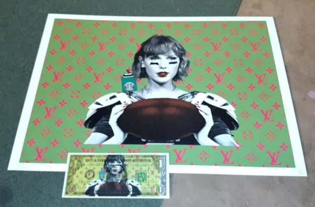 DEATH NYC ltd ed signed art print & USD $1 Dollar bill Taylor Swift football