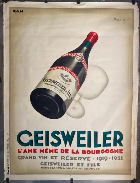 Vintage Original Geisweiler Wine Poster, Mounted on Linen