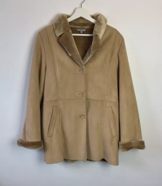 Abrigo de piel de oveja sintética para mujer M&S talla 12 beige Penny Lane chaqueta forrada de piel afgana