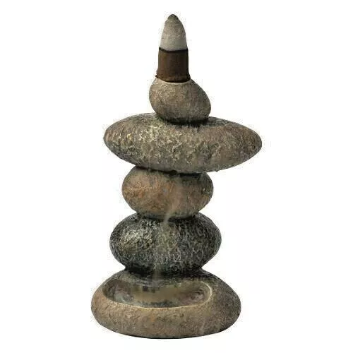 Zen Rock Stack Backflow Cone Waterfall Incense Burner Holder Resin Home Decor