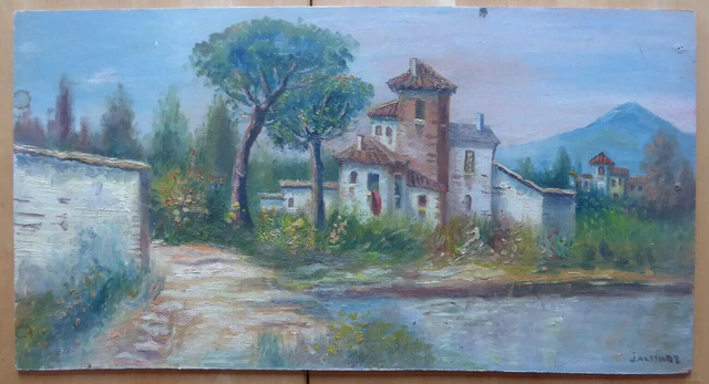 Viejo Pintado En Estilo Impresionista Paisaje Campo España Firmado MD4