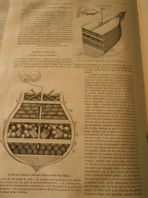 Machine Infernale dirigée contre Saint Malo Gravure Print 1844
