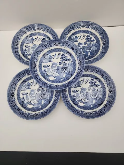 Churchill England Blue Willow Coupe Soup/Cereal Bowls Set Of 5 -- 7 3/4"