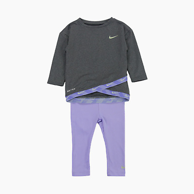 Nike T-shirt & Leggings Set 2 PEZZI età 12 MESI per neonate grigio lilla BNWT NUOVO