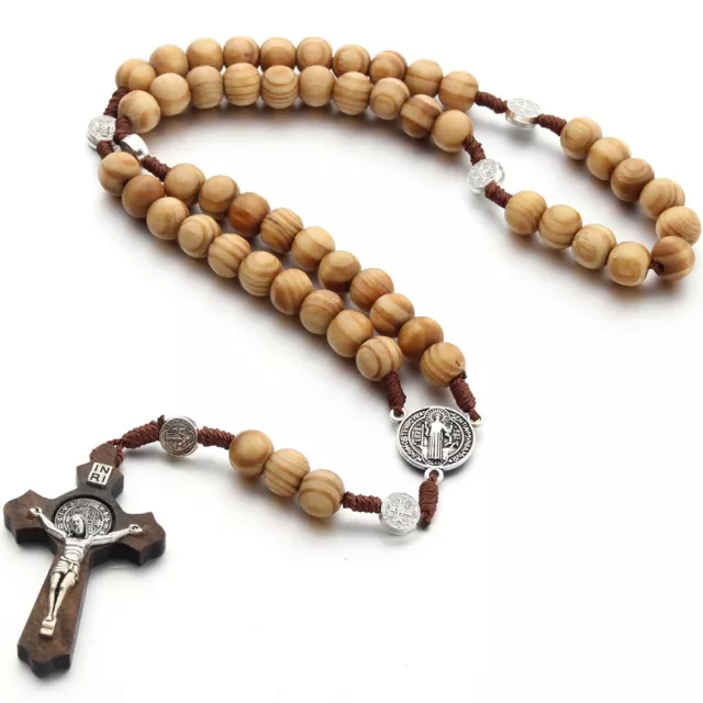 Catholic Wooden Rosary Necklace Catholic Wood Beads Cross Necklace Vintage ♗ ॢ