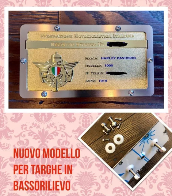 Porta Targa  Fmi + Kit Viti Fissaggio Nascosto Per Targhe Nuove In Basso Rilievo