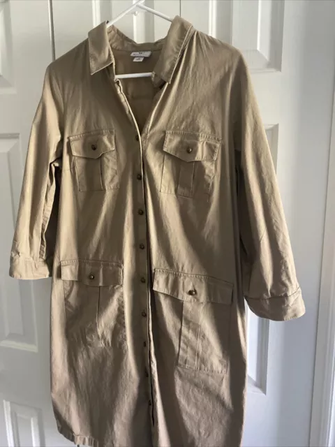 Ladies Khaki Classic Shirt dress 16 Worthington Pockets Roll tan Sleeves