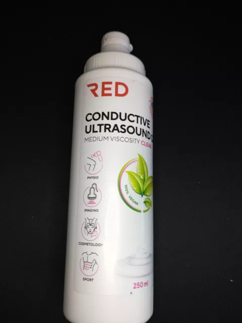1 Bottle Red Conductive Ultrasound Gel Medium Viscosity CLEAR 100% Vegan 250ml
