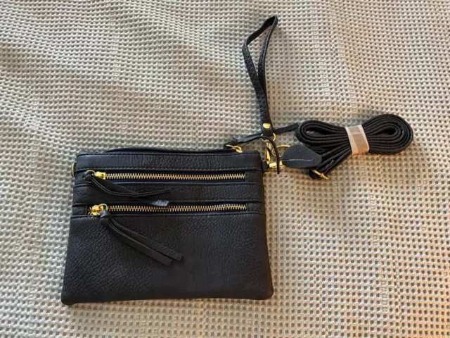 New Navy Leather Crossbody Wristlet Purse