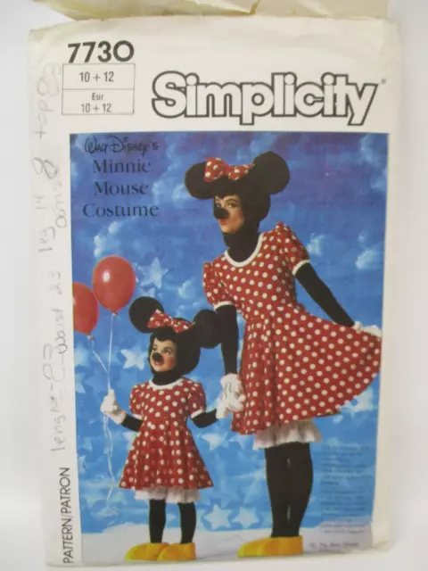 Simplicity 7730 Disney Minnie Mouse Childs size 10 Halloween Costume Vtg *cut