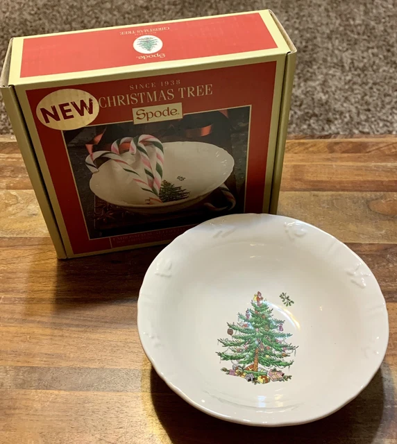 NEW SPODE CHRISTMAS Tree Embossed Scalloped Candy Bowl Dish 6” NIB 16.