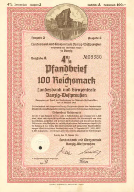 1941 Gdańsk Poland Danzig Germany German bond certificate share