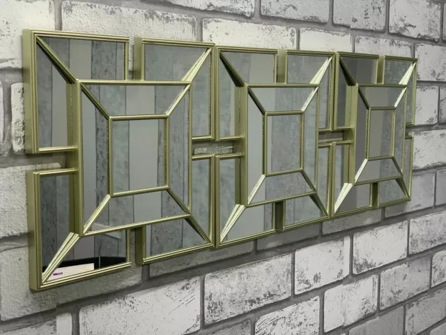 Set Of 3 Gold Art Deco Square Arched Wall Art Wall Mirrors Tile Look Gold Silver