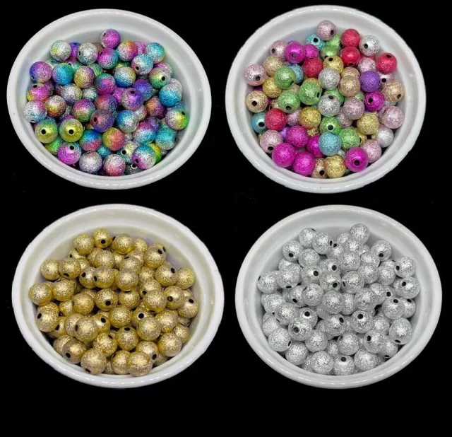 Metallic Round Stardust Beads Acrylic Mixed Rainbow Gold Silver 4mm-10mm 1381