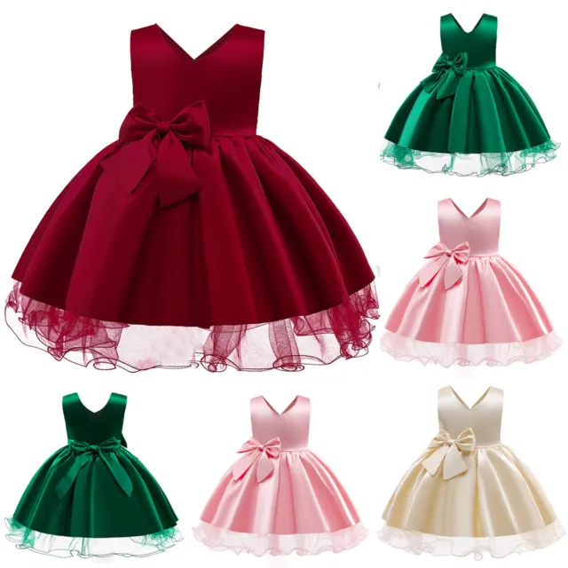 Flower Girl Dress Kids Baby Bow Princess Party Wedding Bridesmaid Pageant Skirt