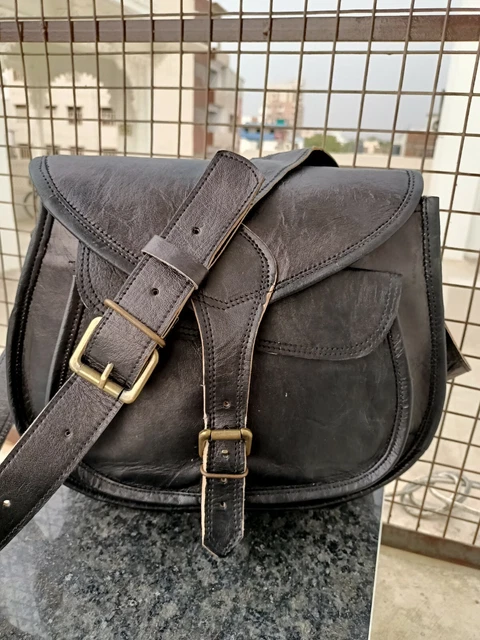 Neuf Femmes Handmade Cartable Cuir Noir Authentique Épaule Bride Sacoche
