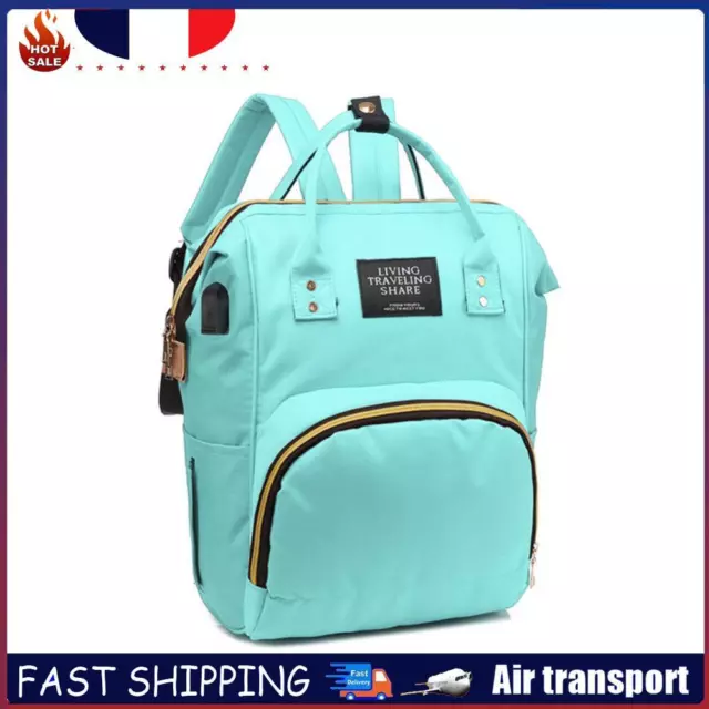 Women Mummy Maternity USB Port Backpack Baby Nursing Handbags (Light Blue) FR