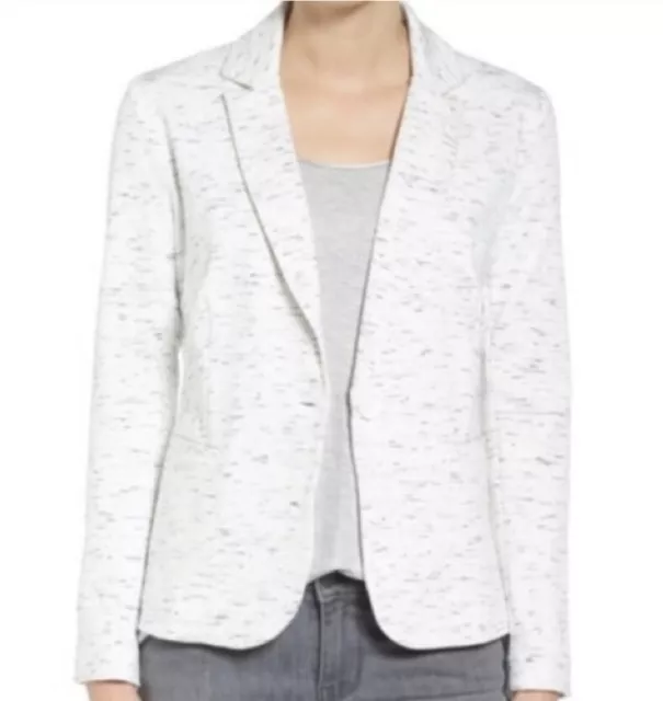 Olivia Moon Ponte Knit Blazer Jacket White Spacedye Long Sleeve 1 Button Sz M