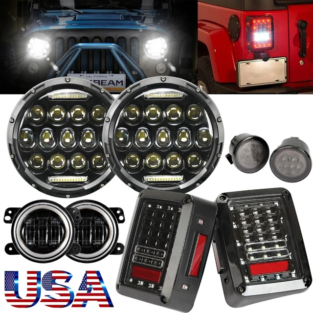 For Jeep Wrangler JK 7" LED Headlights Fog Turn Signal Lamp Tail Lights Combo