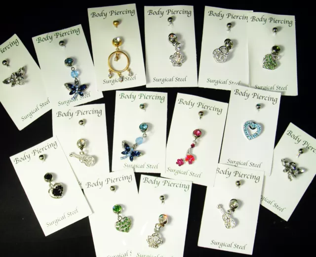 Belly Button Ring Rhinestone Body Piercing YOUR CHOICE Navel Bar NEW Hearts +