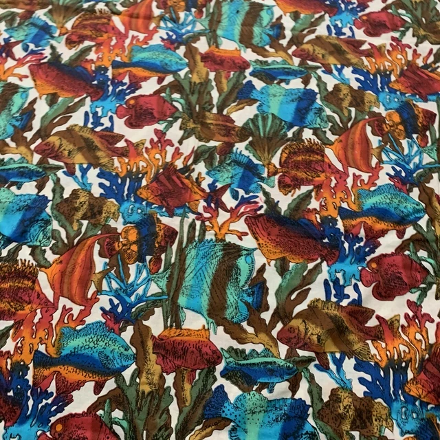 Cotton Fabric Remnant Fish Themed35” X 42”