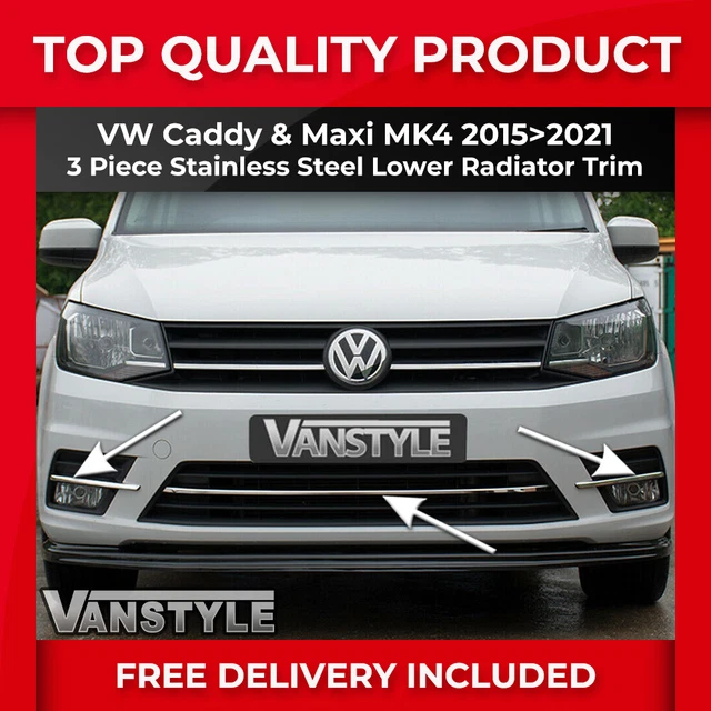 FITS VW CADDY & MAXI 15>21 MK4 LOWER 3Pcs FRONT GRILLE S.STEEL GRILL CHROME TRIM