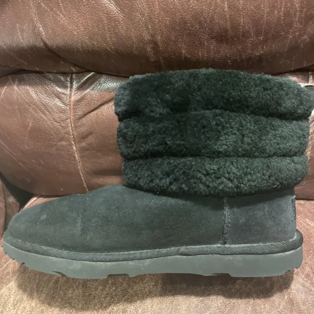 Ugg Fluff Mini Quilted Logo Black Suede Boots Big Kids Size 5 Euro 37 Women's 7
