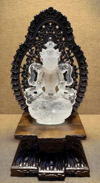 Chinese Exquisite Handmade Buddha Carving Natural Crystal Statue