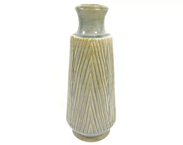 Ceramic Gray Vase TALL Triangles Chevron Vintage Large MCM Brutalist Pottery