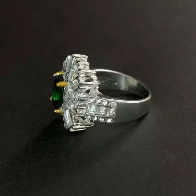 Vintage Art Deco Style  Ring Silver Green Zirconia Downton Abbey retro geometric 2