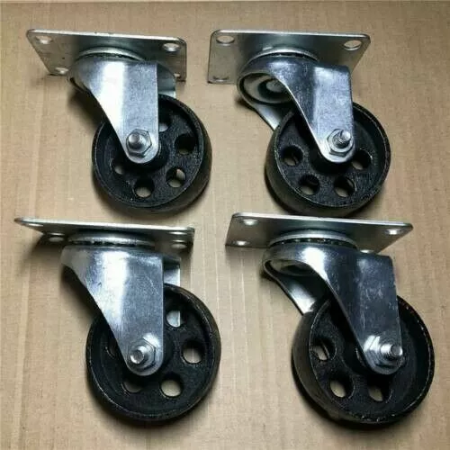 New Black Motorcycle Heavy Duty Steel Plate Cast Iron Casters Swivel Metal Wheel