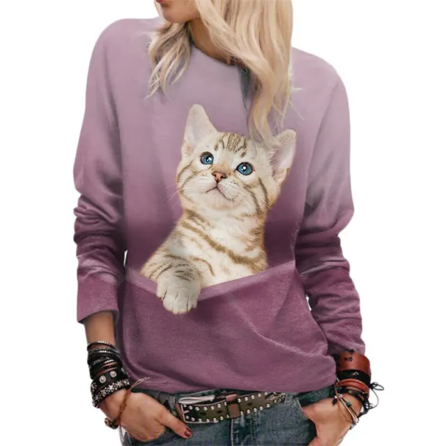 Ladies Tops Animal Print T Shirt Women Long Sleeve Work Comfy Cat Printed Tee