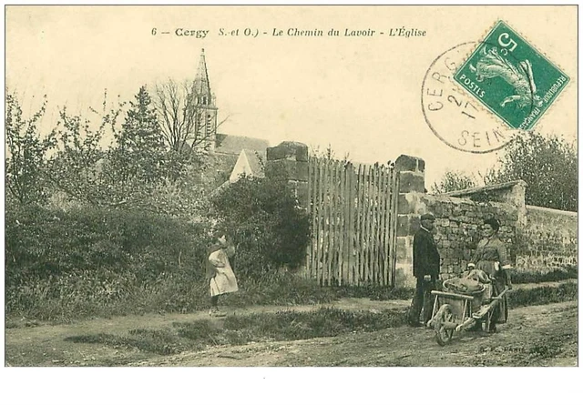 95.CERGY.n°8378.LE CHEMIN DU LAVOIR.L'EGLISE