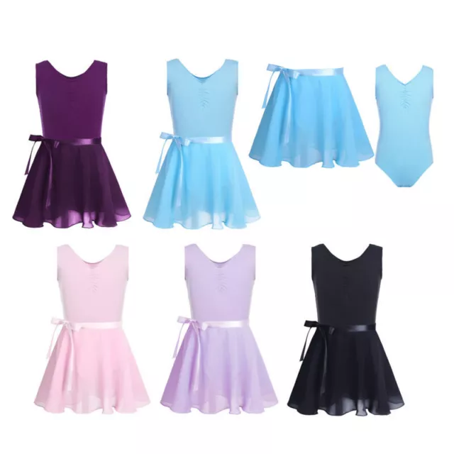 Kids Girls Ballet Dance Leotard Dress with Chiffon Tutu Skirt Ballerina Jumpsuit