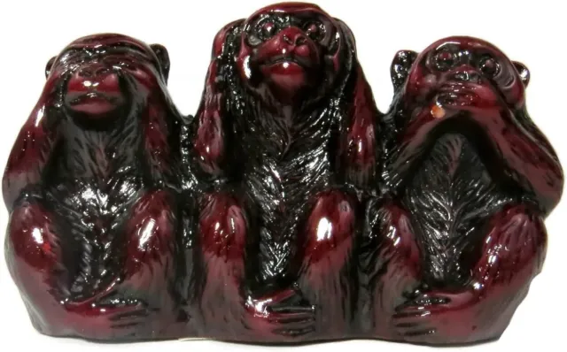 Three Wise Monkey Statues no See no Hear Speak No Evil red resin figures New