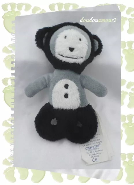 Doudou Peluche Hochet Singe Gris Noir Et Blanc Obaibi 18 cm