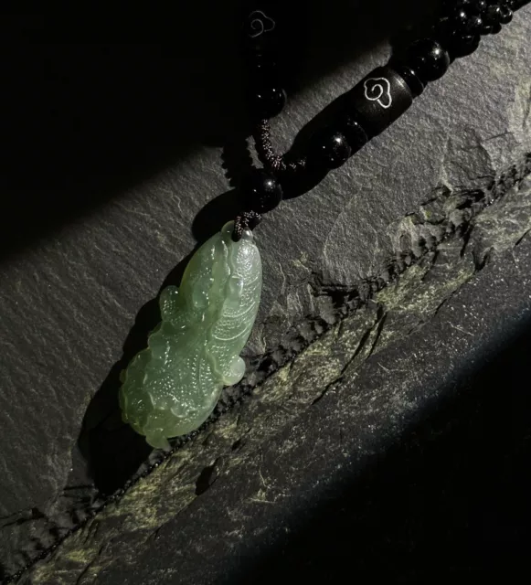 Hand Carved Green Burma Natural A Jadeite Jade Bok Choy Pendant Healing
