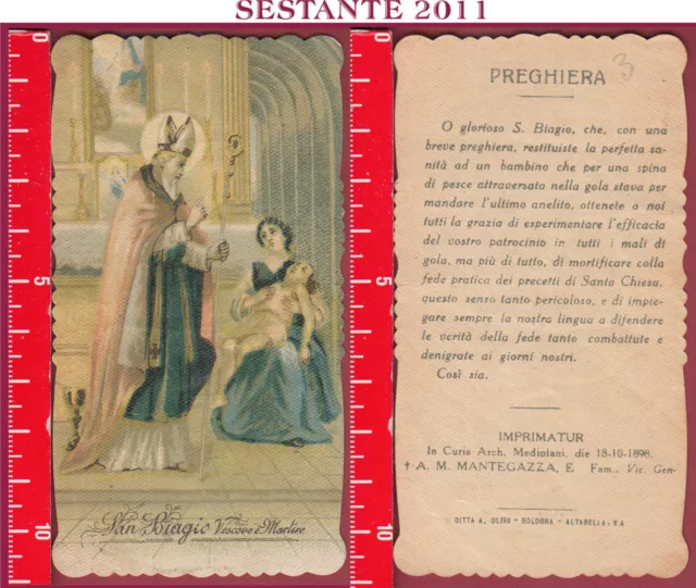 2238 Santino Holy Card S. San Biagio Vescovo E Martire Mediolani