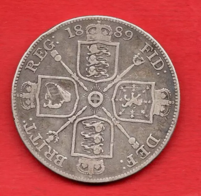 AN 1889 DOUBLE FLORIN SILVER COIN OF QUEEN VICTORIA. FOUR SHILLINGS. 36 mm.