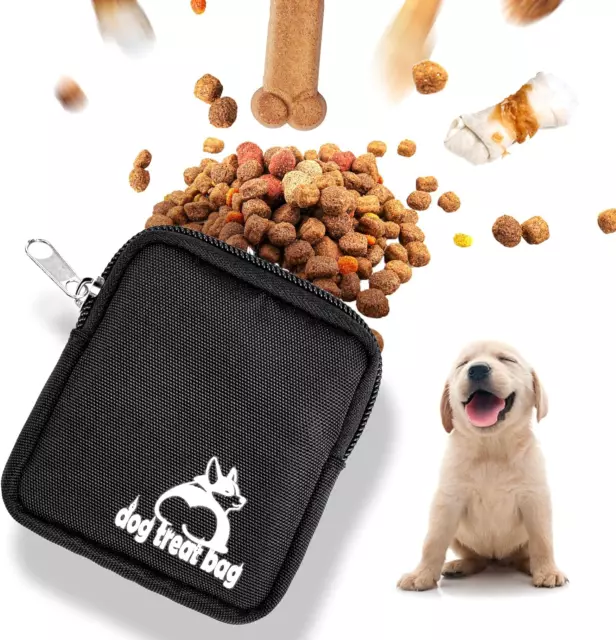 Bepilesto Small Dog Treat Pouch, Black Dog Treat Bag with Carabiner for Puppy