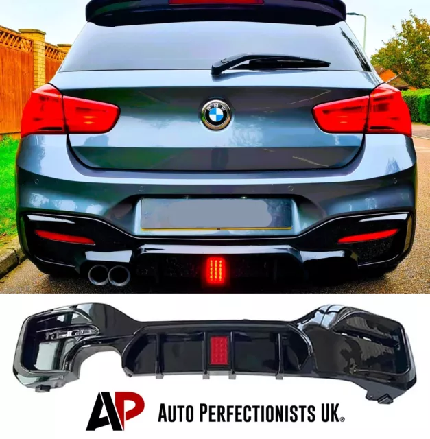 BMW 1 Series F20 F21 LCI Gloss Black Rear Diffuser Lip Valance Bumper WITH LED S