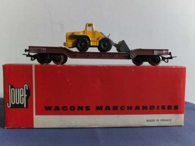 RARE Jouef HO 6581B Wagon Plateforme Surbaissée + Charge Rouleau Compresseur Corgi - Excellent état