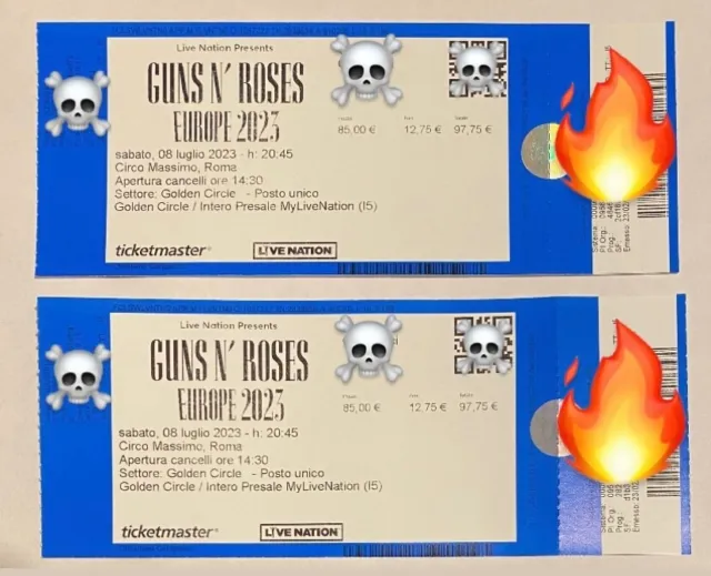 Guns N' Roses 2x Biglietti ROMA 2023 - GOLD CIRCLE