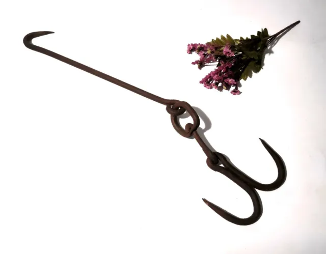 Antique Butcher Hook, primitive double hook, Meat Hanger butcher meat hook black