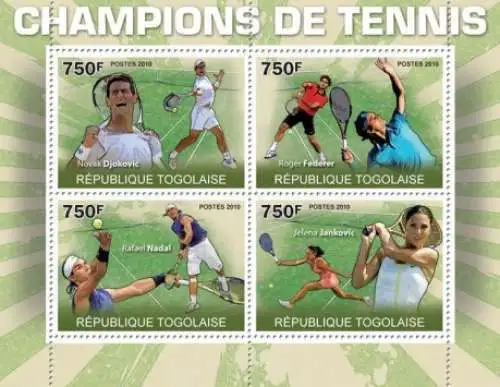 Togo - Tennis Spieler, Federer, Jankovic - 4 Briefmarke Blatt 20H-180